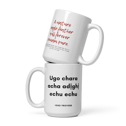 Igbo Proverb Eagle Feather White glossy mug