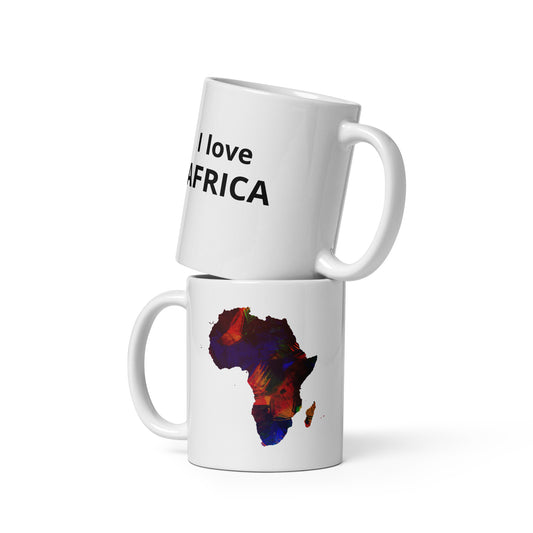 I love Africa White glossy mug